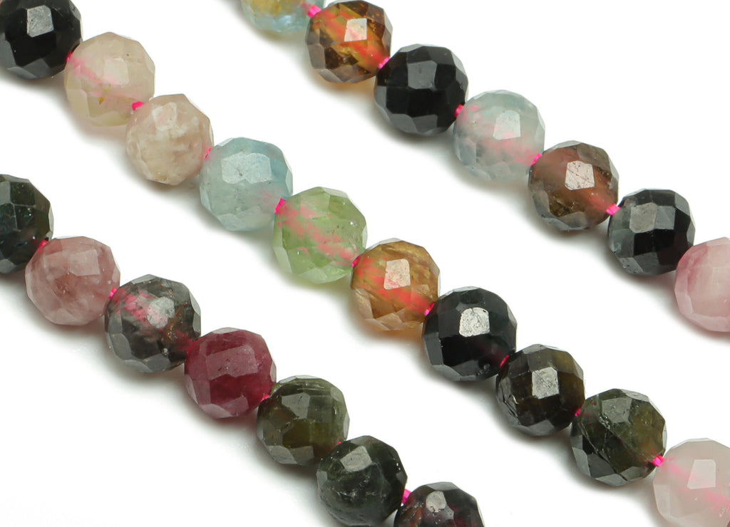 Tourmaline Round Beads 4mm - 15.5 inch - Faceted Round Gemstone Beads - Natural Stone Beads - 4x4mm - NS1500 - DOMEDBAZAAR