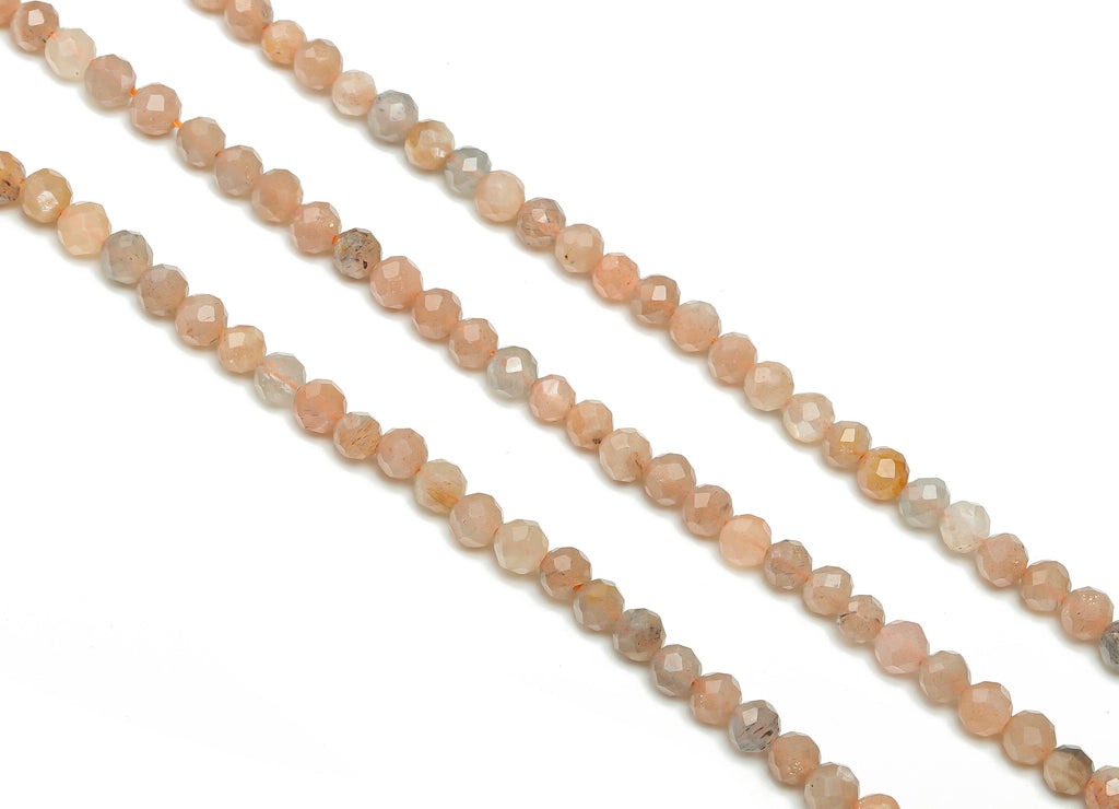 Sun Stones Round Beads 4mm - 15.5 inch - Faceted Round Gemstone Beads - Natural Stone Beads  - 4x4mm - NS1474 - DOMEDBAZAAR