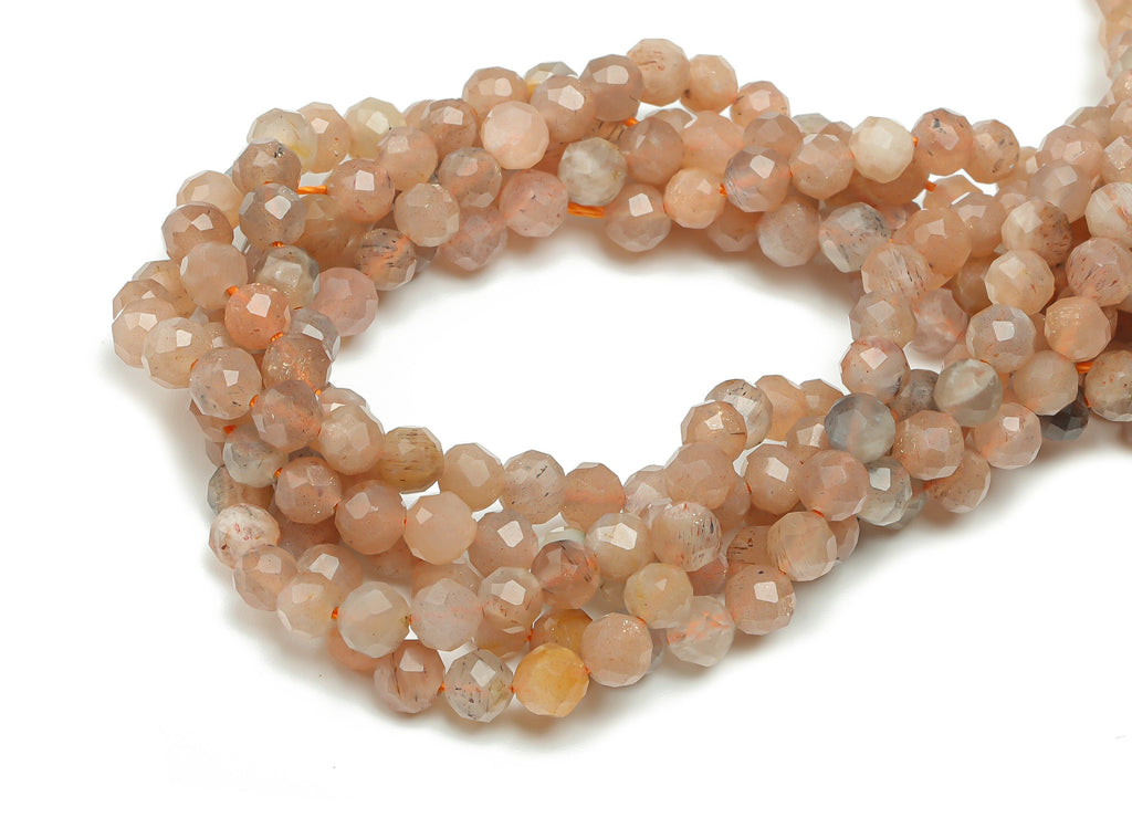 Sun Stones Round Beads 4mm - 15.5 inch - Faceted Round Gemstone Beads - Natural Stone Beads  - 4x4mm - NS1474 - DOMEDBAZAAR