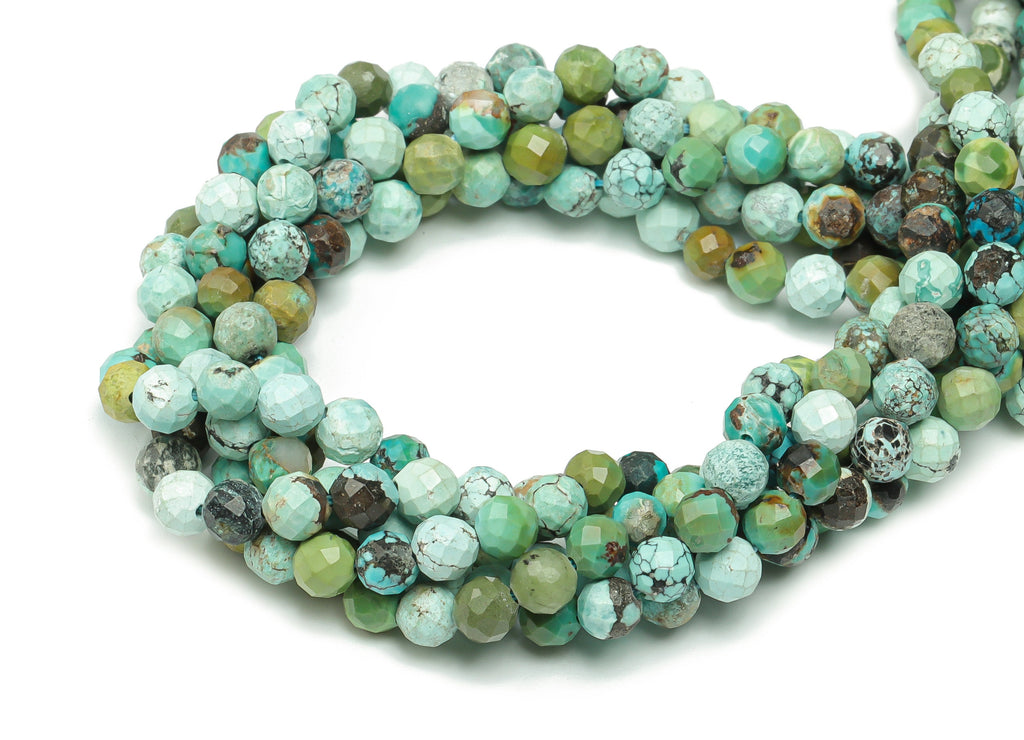 Turquoise Round Beads 4mm - 15.5 inch - Kallaite Faceted Round Gemstone Beads - Natural Stone Beads - 4x4mm - NS1465 - DOMEDBAZAAR