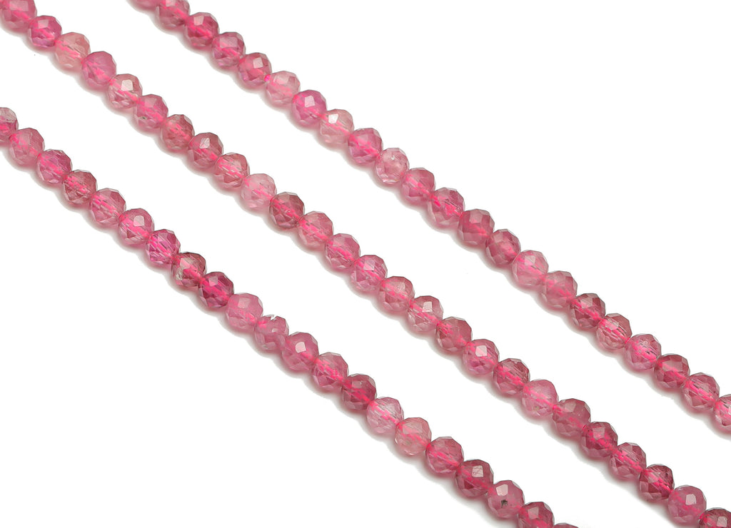 Pink Tourmaline Round Beads 3.5mm - 15.5 inch - Faceted Round Gemstone Beads - Natural Stone Beads - 3.5mm - NS1533 - DOMEDBAZAAR