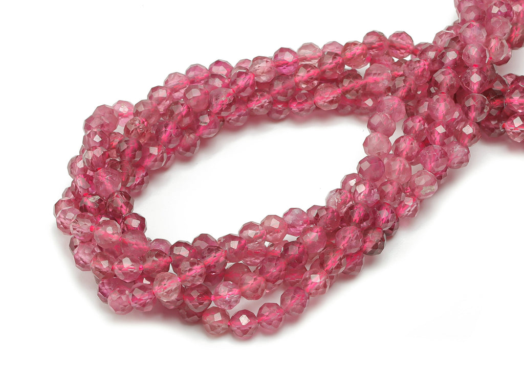 Pink Tourmaline Round Beads 3.5mm - 15.5 inch - Faceted Round Gemstone Beads - Natural Stone Beads - 3.5mm - NS1533 - DOMEDBAZAAR