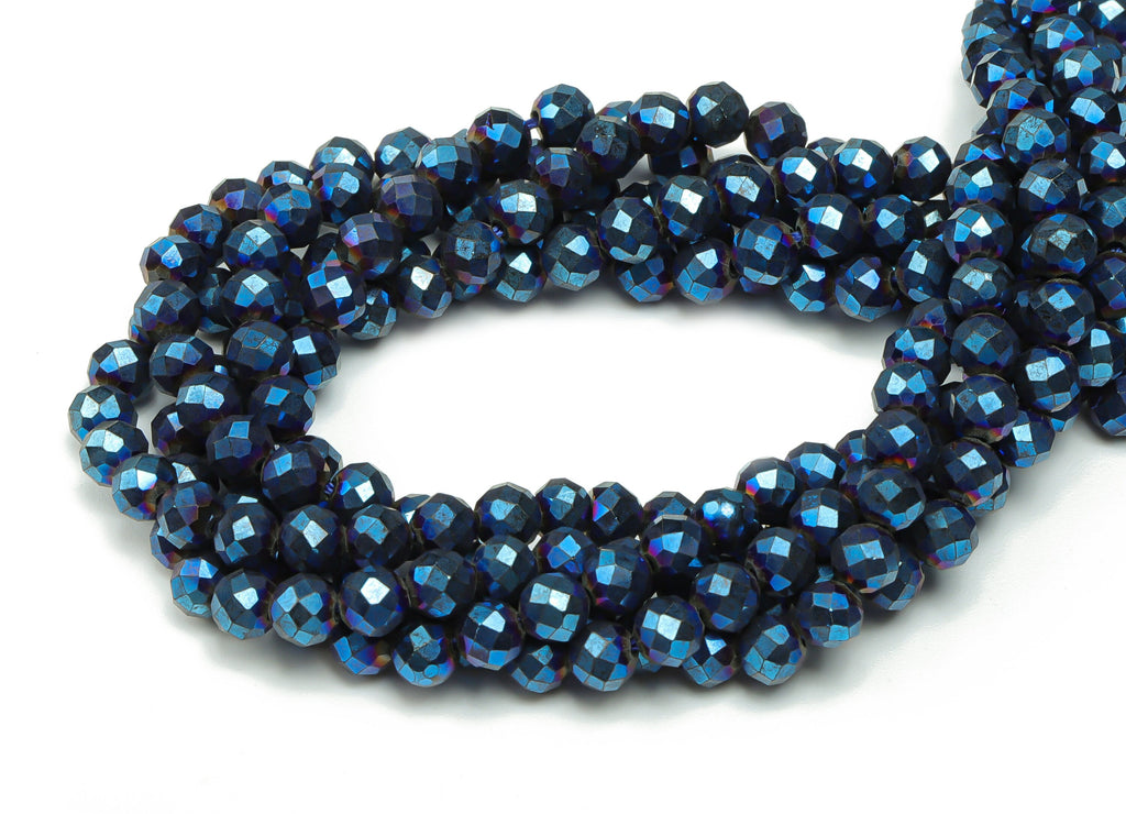 Black Pointed Crystal Round Beads 4mm - 15.5 inch - Faceted Round Gemstone Beads - Natural Stone Beads - 4x4mm - NS1468 - DOMEDBAZAAR
