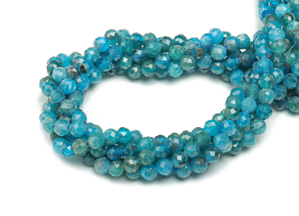 Blue Phosphate Round Beads 4mm - 15.5 inch - Faceted Round Gemstone Beads - Natural Stone Beads - 4x4mm - NS1487 - DOMEDBAZAAR