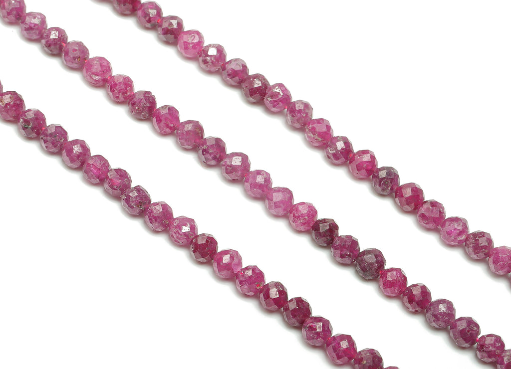 Ruby Round Beads 4mm - 15.5 inch - Faceted Round Gemstone Beads - Natural Stone Beads - 4x4mm - NS1522 - DOMEDBAZAAR
