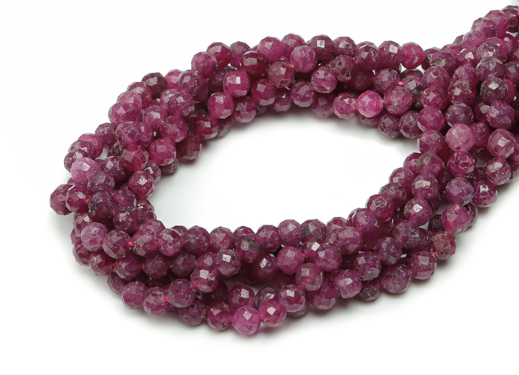 Ruby Round Beads 4mm - 15.5 inch - Faceted Round Gemstone Beads - Natural Stone Beads - 4x4mm - NS1522 - DOMEDBAZAAR