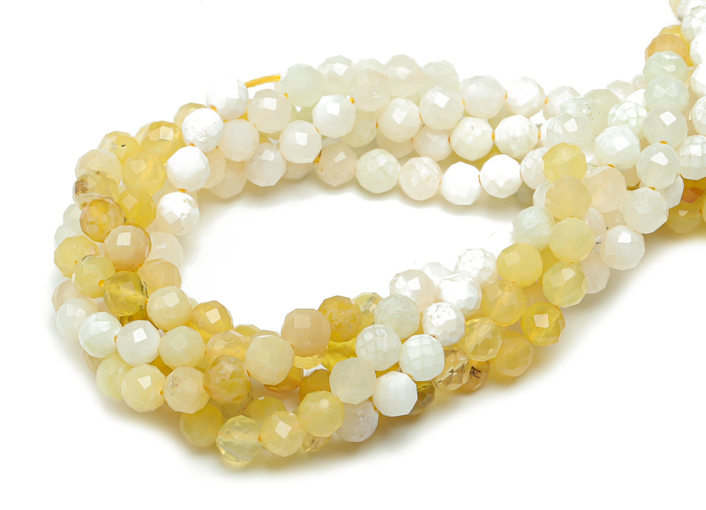 Yellow Opal Round Beads 4mm - 15.5 inch - Faceted Round Gemstone Beads - Natural Stone Beads  - 4x4mm - NS1499 - DOMEDBAZAAR