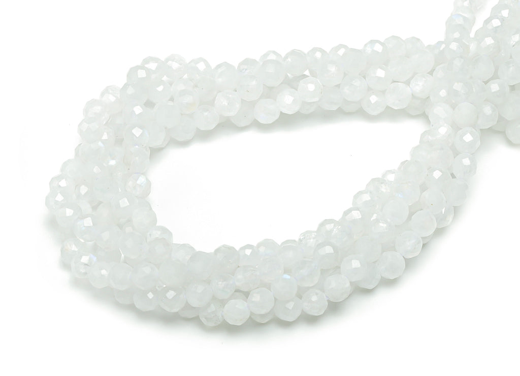 Blue Moonstone Round Beads 4mm - 15.5 inch - Faceted Round Gemstone Beads - Natural Stone Beads  - 4x4mm - NS1523 - DOMEDBAZAAR