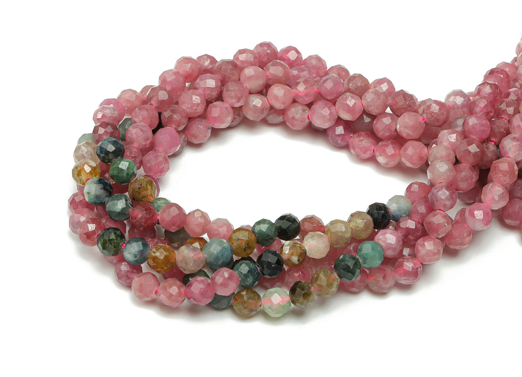 Tourmaline Round Beads 4mm - 15.5 inch - Faceted Round Gemstone Beads - Natural Stone Beads - 4x4mm - NS1477 - DOMEDBAZAAR