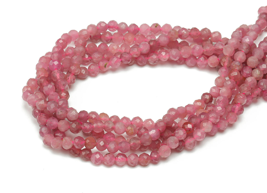 Pink Tourmaline Round Beads 3mm - 15.5 inch - Faceted Round Gemstone Beads - Natural Stone Beads - 3x3mm - NS1491 - DOMEDBAZAAR
