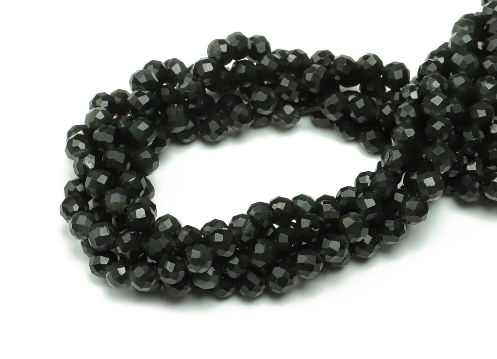Obsidian Round Beads 4mm - 15.5 inch - Faceted Round Gemstone Beads - Natural Stone Beads - 4x4mm - NS1507 - DOMEDBAZAAR