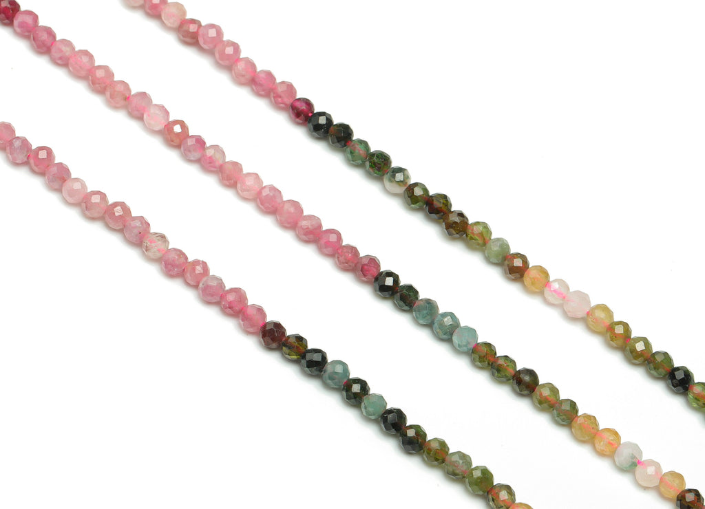 Tourmaline Round Beads 3mm - 15.5 inch - Faceted Round Gemstone Beads - Natural Stone Beads - 3x3m - NS1520 - DOMEDBAZAAR