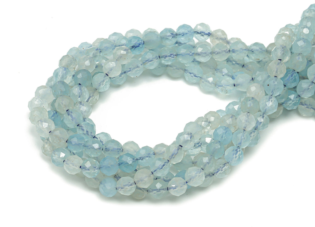 Aquamarine Round Beads 4mm - 15.5 inch - Faceted Round Gemstone Beads - Natural Stone Beads - 4x4m - NS1488 - DOMEDBAZAAR
