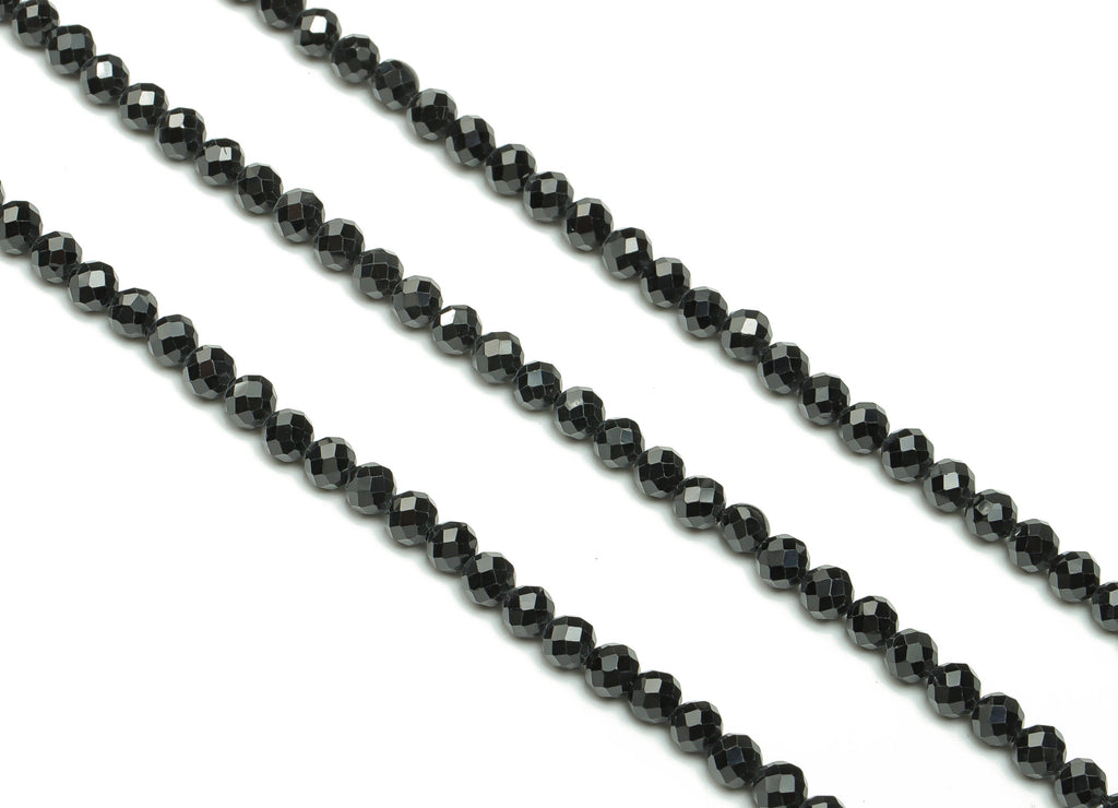 Black Tourmaline Round Beads 4mm - 15.5 inch - Faceted Round Gemstone Beads - Natural Stone Beads  - 4x4m - NS1540 - DOMEDBAZAAR