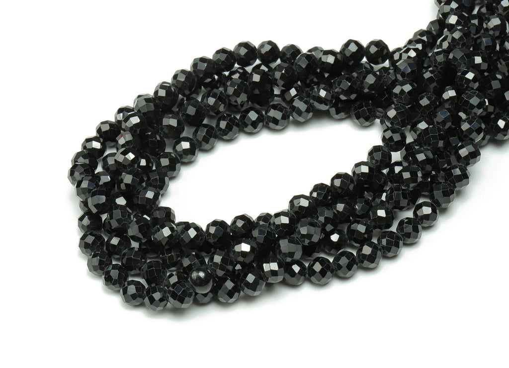 Black Tourmaline Round Beads 4mm - 15.5 inch - Faceted Round Gemstone Beads - Natural Stone Beads  - 4x4m - NS1540 - DOMEDBAZAAR