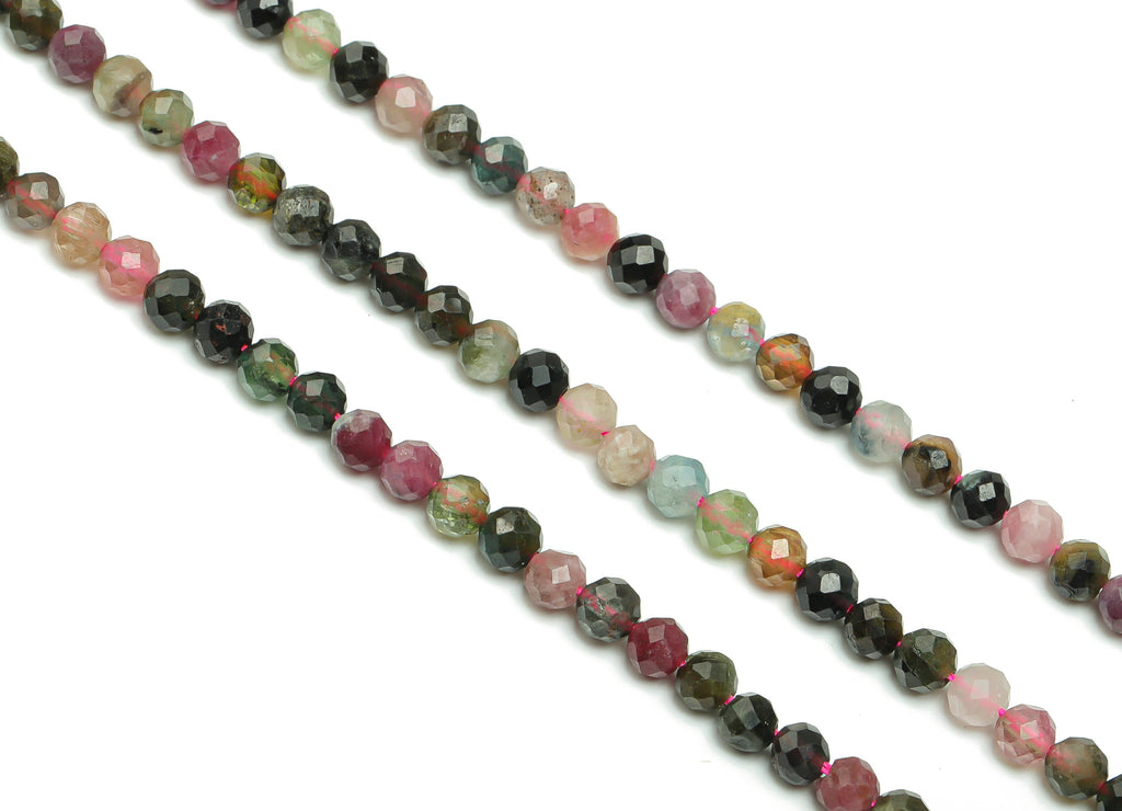 Tourmaline Round Beads 4mm - 15.5 inch - Faceted Round Gemstone Beads - Natural Stone Beads - 4x4mm - NS1500 - DOMEDBAZAAR
