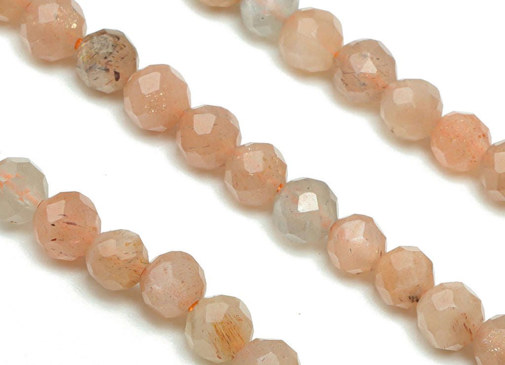 Sun Stones Round Beads 4mm - 15.5 inch - Faceted Round Gemstone Beads - Natural Stone Beads  - 4x4mm - NS1474 - DOMEDBAZAAR