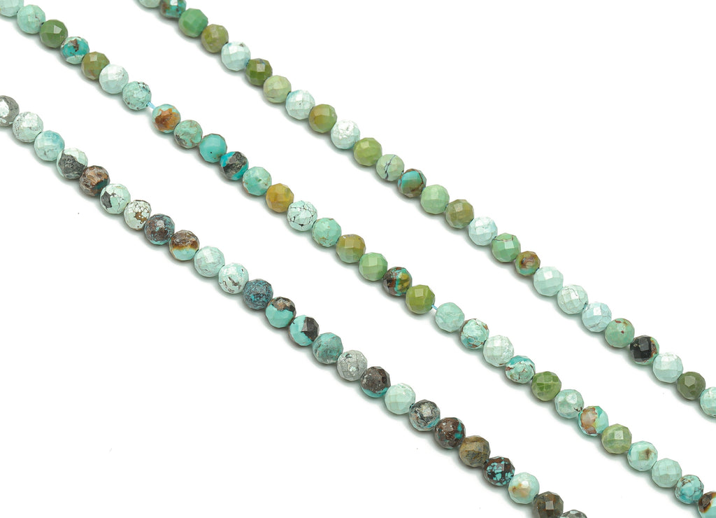 Turquoise Round Beads 4mm - 15.5 inch - Kallaite Faceted Round Gemstone Beads - Natural Stone Beads - 4x4mm - NS1465 - DOMEDBAZAAR