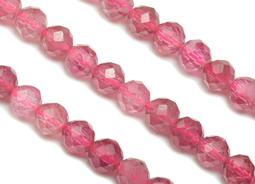 Pink Tourmaline Round Beads 3.5mm - 15.5 inch - Faceted Round Gemstone Beads - Natural Stone Beads - 3.5mm - NS1533 - DOMEDBAZAAR