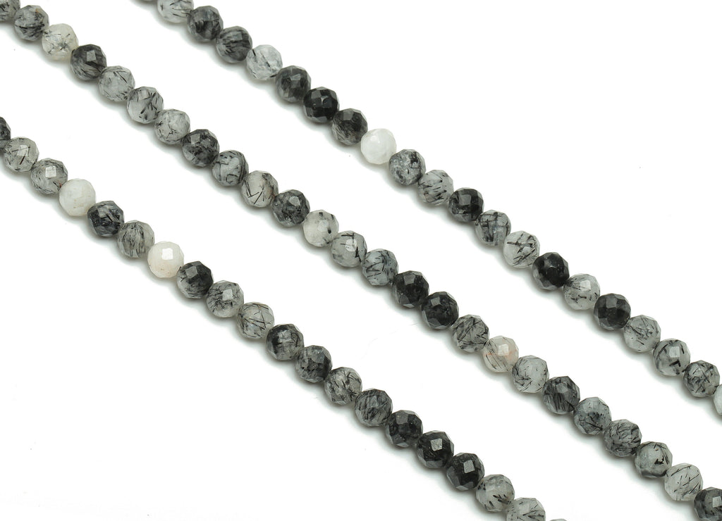 Black Hair Crystal Round Beads 4mm - 15.5 inch - Faceted Round Gemstone Beads - Natural Stone Beads - 4x4mm - NS1504 - DOMEDBAZAAR