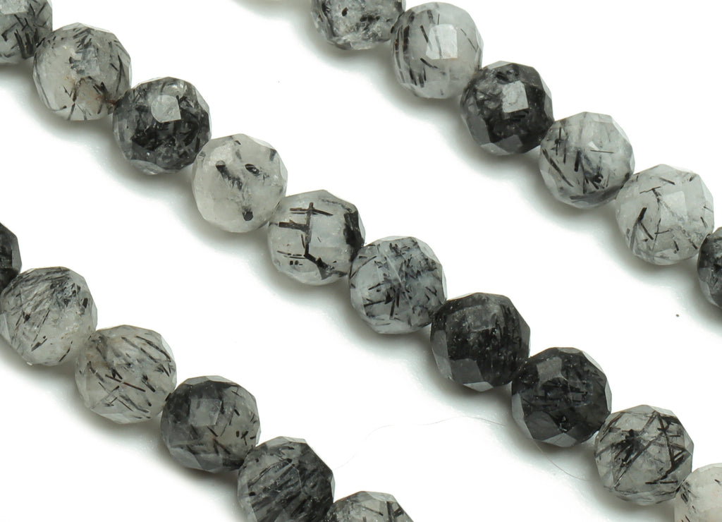Black Hair Crystal Round Beads 4mm - 15.5 inch - Faceted Round Gemstone Beads - Natural Stone Beads - 4x4mm - NS1504 - DOMEDBAZAAR