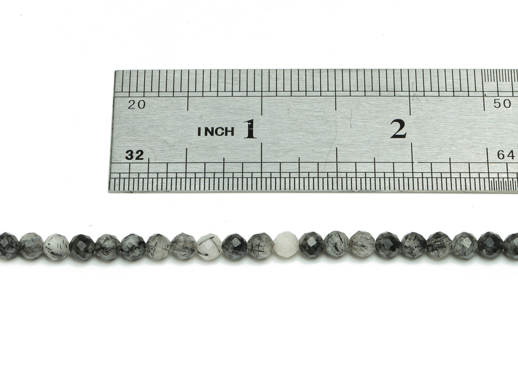 Black Hair Crystal Round Beads 4mm - 15.5 inch - Faceted Round Gemstone Beads - Natural Stone Beads - 4x4mm - NS1504 - DOMEDBAZAAR