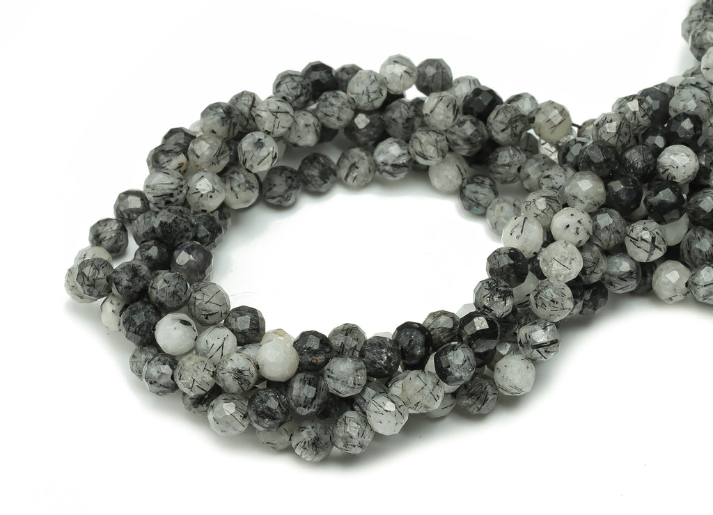 Black Hair Crystal Round Beads 4mm - 15.5 inch - Faceted Round Gemstone Beads - Natural Stone Beads - 4x4mm - NS1504 - DOMEDBAZAAR