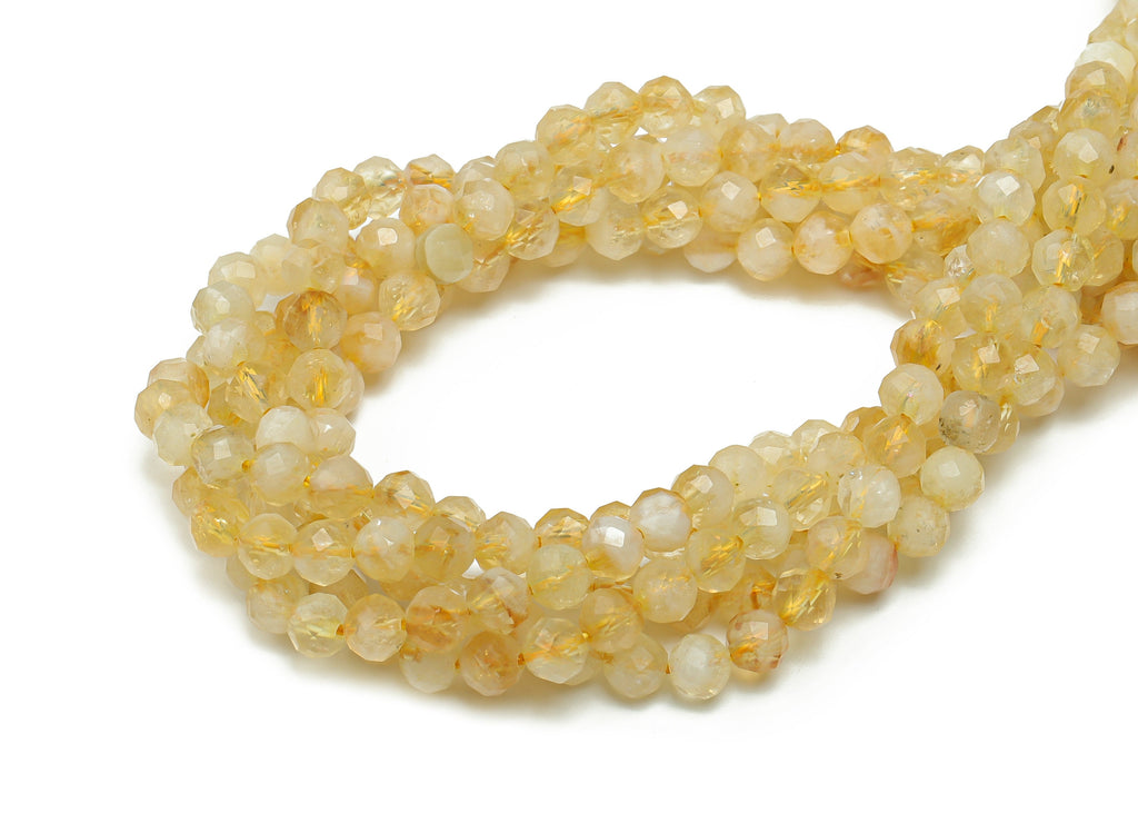 Citrine Round Beads 4mm - 15.5 inch - Faceted Round Gemstone Beads - Natural Stone Beads  - 4x4mm - NS1510 - DOMEDBAZAAR