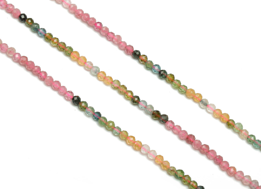 Tourmaline Round Beads 3mm - 15.5 inch - Faceted Round Gemstone Beads - Natural Stone Beads - 3x3mm - NS1538 - DOMEDBAZAAR