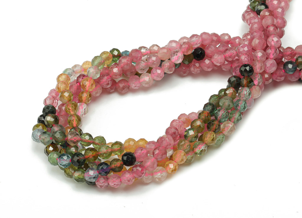 Tourmaline Round Beads 3mm - 15.5 inch - Faceted Round Gemstone Beads - Natural Stone Beads - 3x3mm - NS1538 - DOMEDBAZAAR