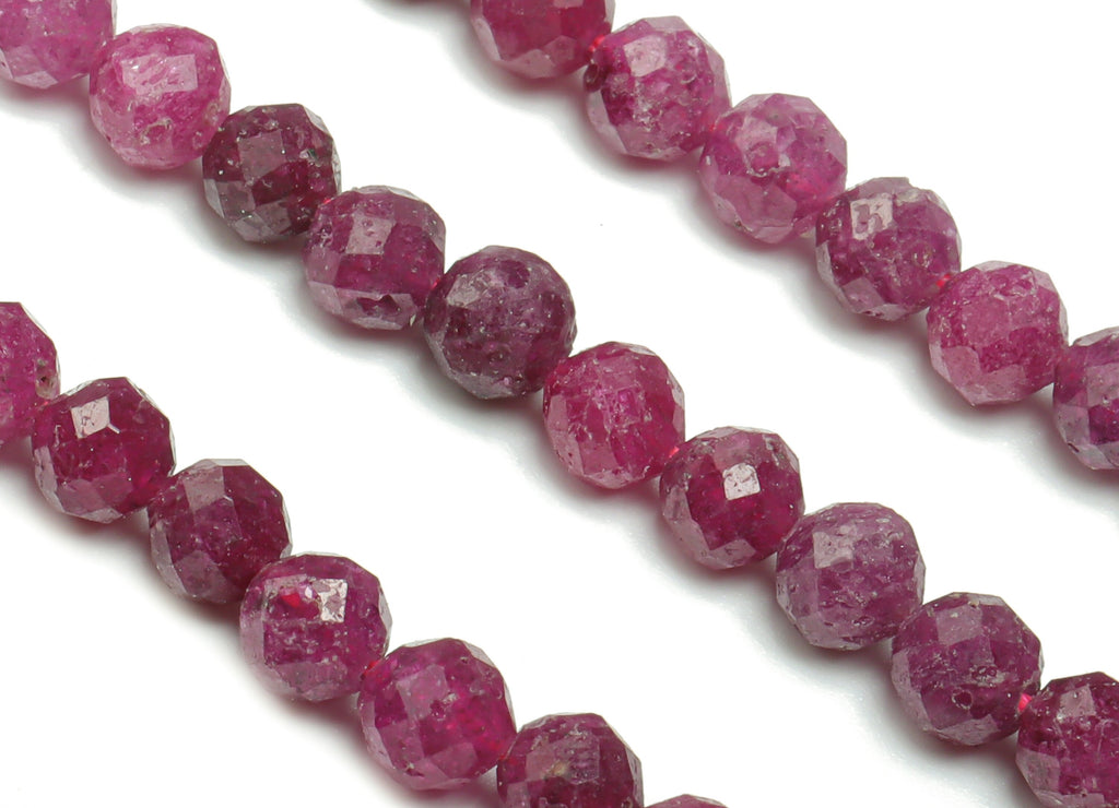 Ruby Round Beads 4mm - 15.5 inch - Faceted Round Gemstone Beads - Natural Stone Beads - 4x4mm - NS1522 - DOMEDBAZAAR