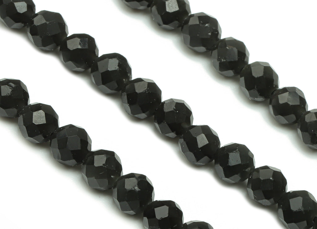 Obsidian Round Beads 4mm - 15.5 inch - Faceted Round Gemstone Beads - Natural Stone Beads - 4x4mm - NS1507 - DOMEDBAZAAR
