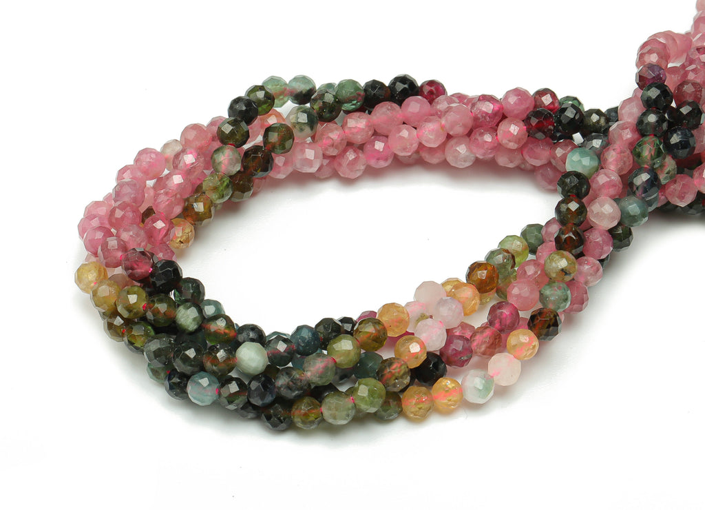 Tourmaline Round Beads 3mm - 15.5 inch - Faceted Round Gemstone Beads - Natural Stone Beads - 3x3m - NS1520 - DOMEDBAZAAR