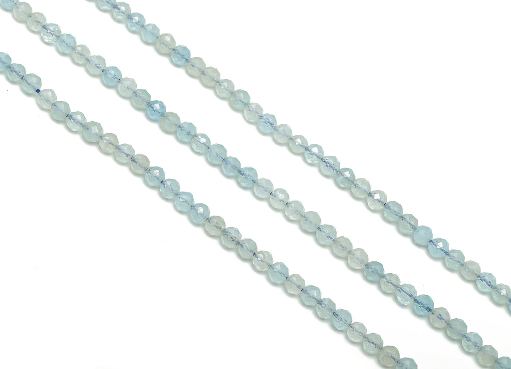 Aquamarine Round Beads 4mm - 15.5 inch - Faceted Round Gemstone Beads - Natural Stone Beads - 4x4m - NS1488 - DOMEDBAZAAR