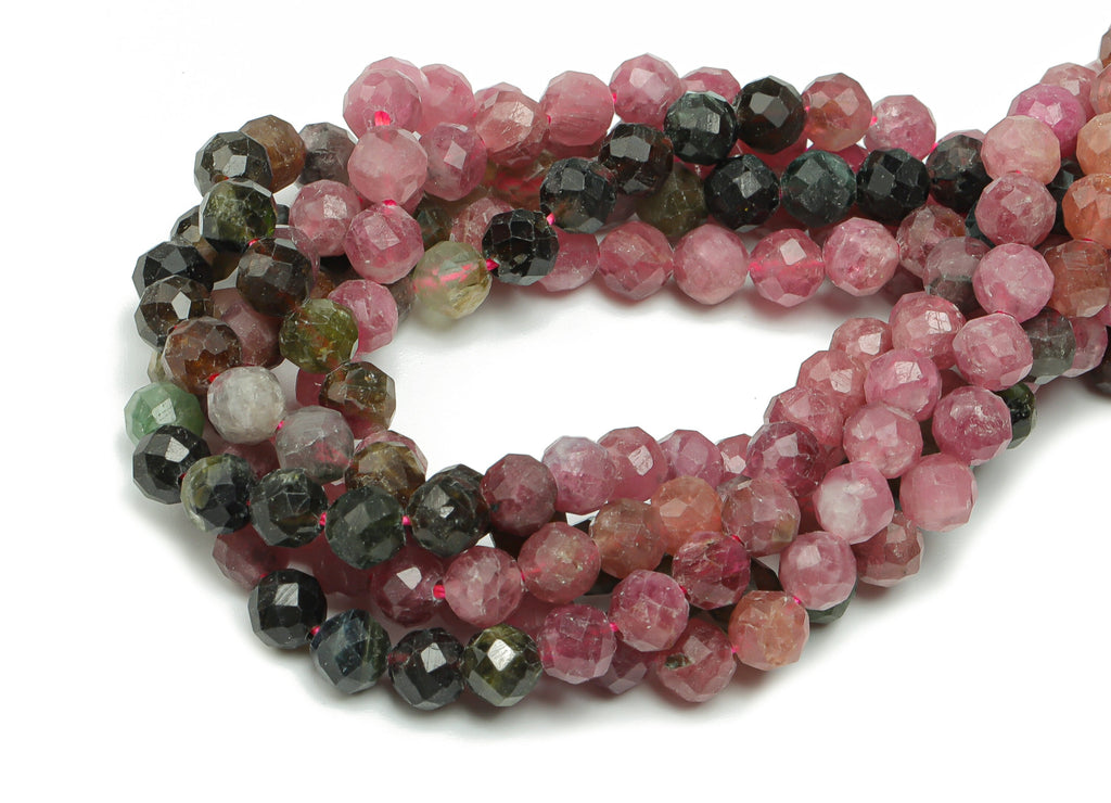 Tourmaline Round Beads 4mm - 15.5 inch - Faceted Round Gemstone Beads - Natural Stone Beads - 4x4m - NS1481 - DOMEDBAZAAR