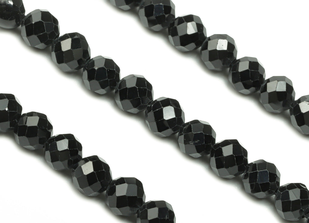 Black Tourmaline Round Beads 4mm - 15.5 inch - Faceted Round Gemstone Beads - Natural Stone Beads  - 4x4m - NS1540 - DOMEDBAZAAR