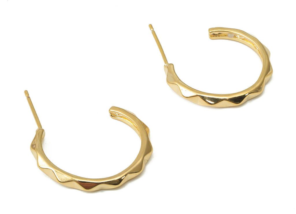 MJ100658 Push Back Stud Earring - Brass - C Hoop Earring - Stainless Steel Stud - 18K Real Gold Plating - DOMEDBAZAAR