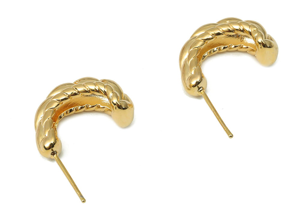 MJ100653 Push Back Stud Earring - Brass - 925 Silver Stud  - 18K Real Gold Plating - DOMEDBAZAAR