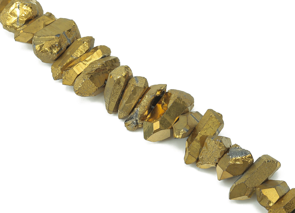Gold Aura Points Faceted Stone - 36cm / 1 strand - Quartz Crystal Spike Stone - Natural Stone Beads - 21x10.16x8.6mm - NS1857C - DOMEDBAZAAR