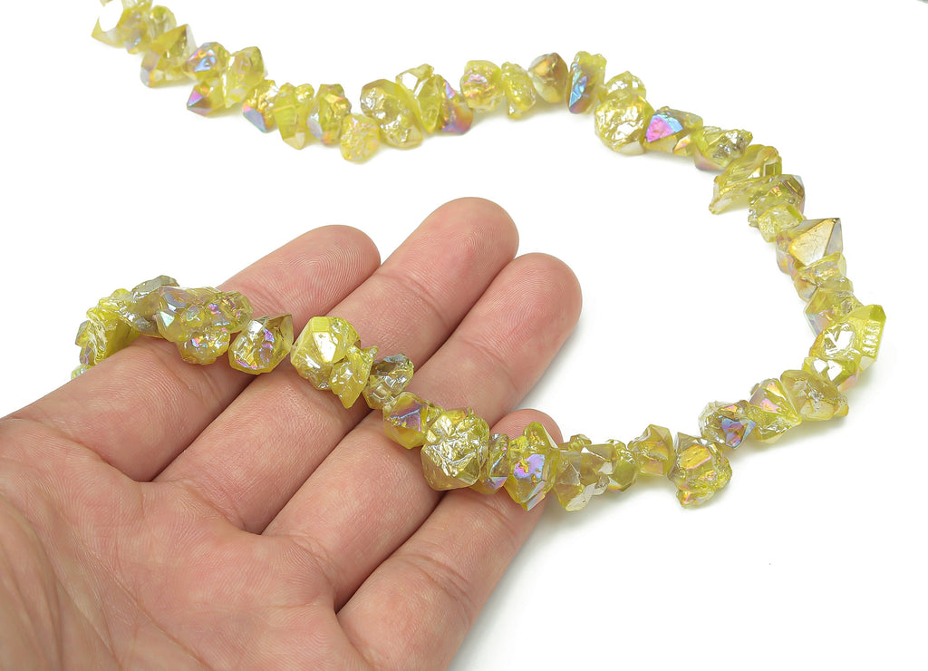 Yellow Aura Raw Stone - 38cm / 1 strand - Quartz Crystal - Natural Stone Beads - Jewelry Making Supplies - 9.8x8.78x7.4mm - NS1858A - DOMEDBAZAAR