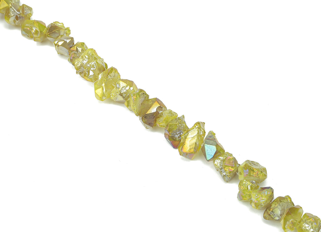 Yellow Aura Raw Stone - 38cm / 1 strand - Quartz Crystal - Natural Stone Beads - Jewelry Making Supplies - 9.8x8.78x7.4mm - NS1858A - DOMEDBAZAAR