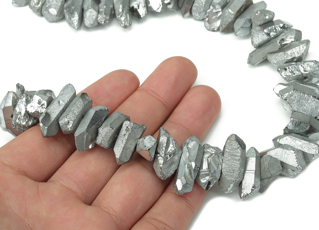 Silver Aura Points Stone - 36cm / 1 strand - Quartz Crystal Spike Stone - Natural Stone Beads - Jewelry Supplies - 23.5x10.9x8.2mm - NS1857D - DOMEDBAZAAR