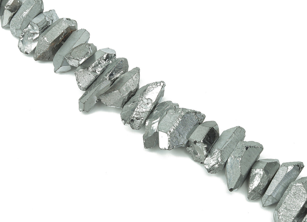 Silver Aura Points Stone - 36cm / 1 strand - Quartz Crystal Spike Stone - Natural Stone Beads - Jewelry Supplies - 23.5x10.9x8.2mm - NS1857D - DOMEDBAZAAR