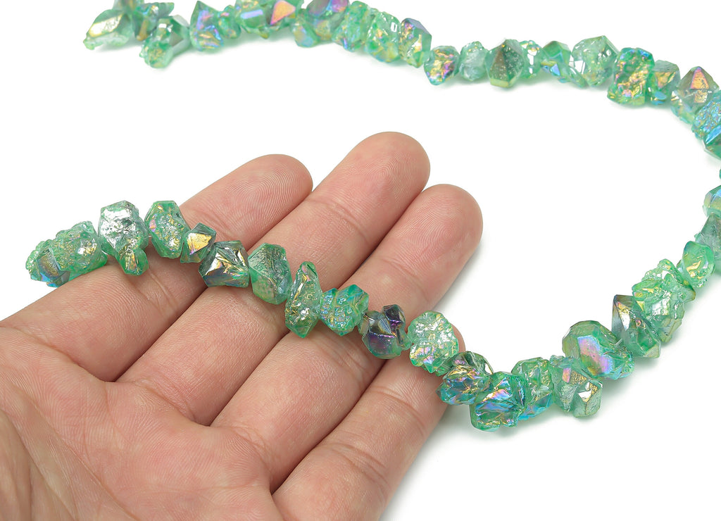 Green Aura Raw Stone Beads - 36cm / 1 strand - Quartz Crystal - Natural Stone - Jewelry Making Supplies - 12.2x9.58x6.69mm - NS1858C - DOMEDBAZAAR