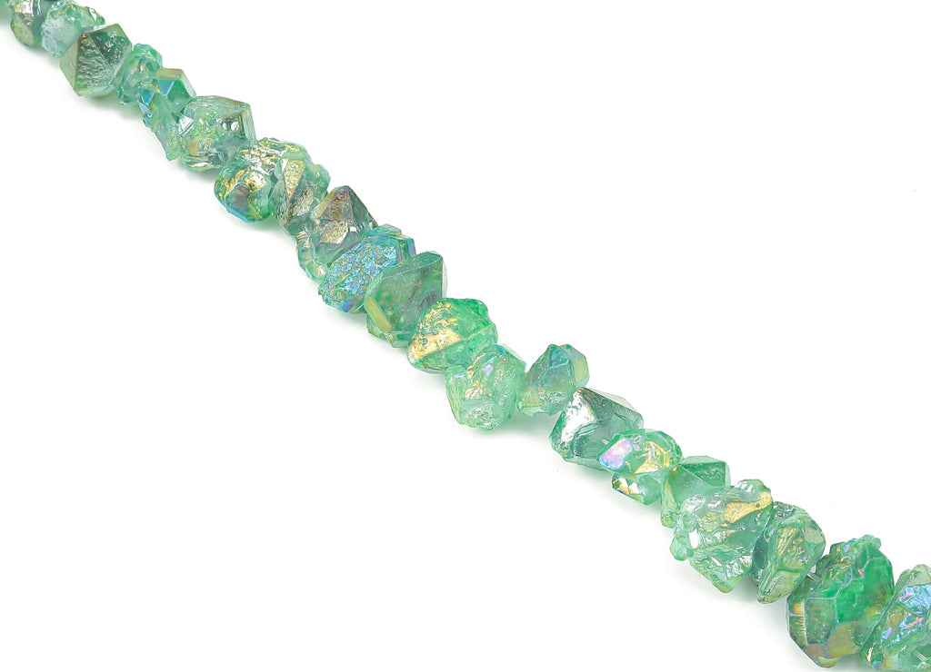 Green Aura Raw Stone Beads - 36cm / 1 strand - Quartz Crystal - Natural Stone - Jewelry Making Supplies - 12.2x9.58x6.69mm - NS1858C - DOMEDBAZAAR