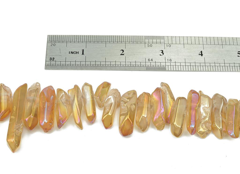 Tangerine Aura Points Stone - 37cm / 1 strand - Quartz Crystal Spike Stone - Natural Stone Beads - Jewelry Making - 26.6x8.8x6.9mm - NS1857K - DOMEDBAZAAR