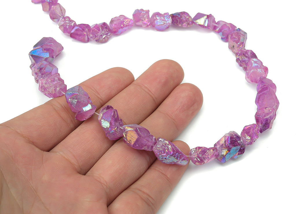 Purple Aura Raw Stone Beads - 37cm / 1 strand - Quartz Crystal - Natural Stone - Jewelry Making Supplies - 15.6x11.35x7.14mm - NS1858D - DOMEDBAZAAR