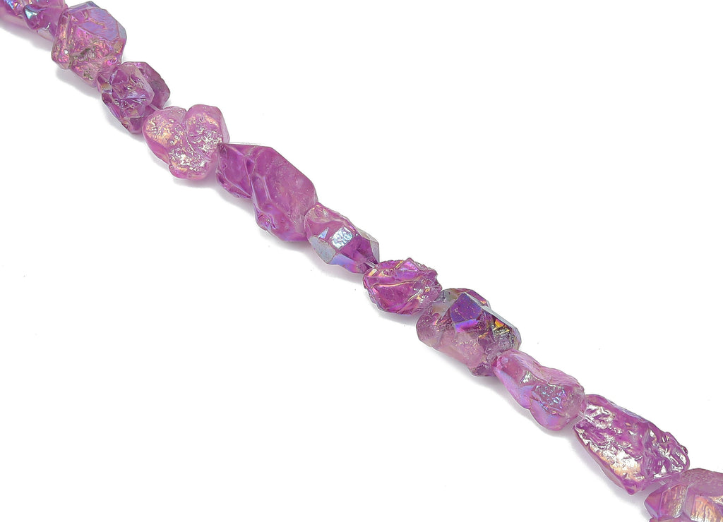 Purple Aura Raw Stone Beads - 37cm / 1 strand - Quartz Crystal - Natural Stone - Jewelry Making Supplies - 15.6x11.35x7.14mm - NS1858D - DOMEDBAZAAR