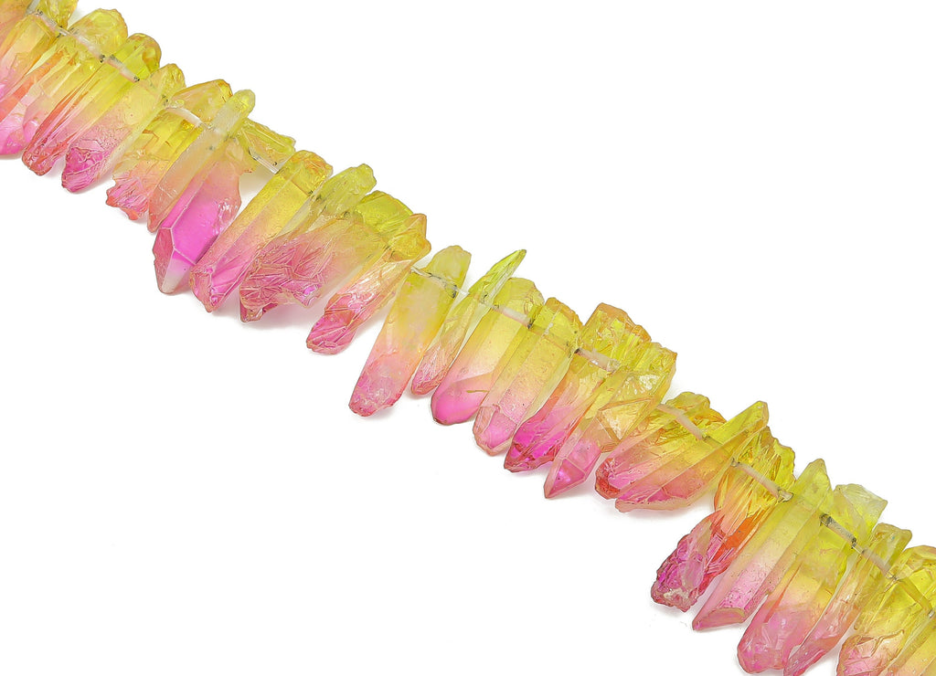 Rainbow Aura Points Faceted Stone - 39cm / 1 strand - Quartz Crystal Spike Stone - Natural Stone Beads - 23.6x6.47x5.07mm - NS1857F - DOMEDBAZAAR