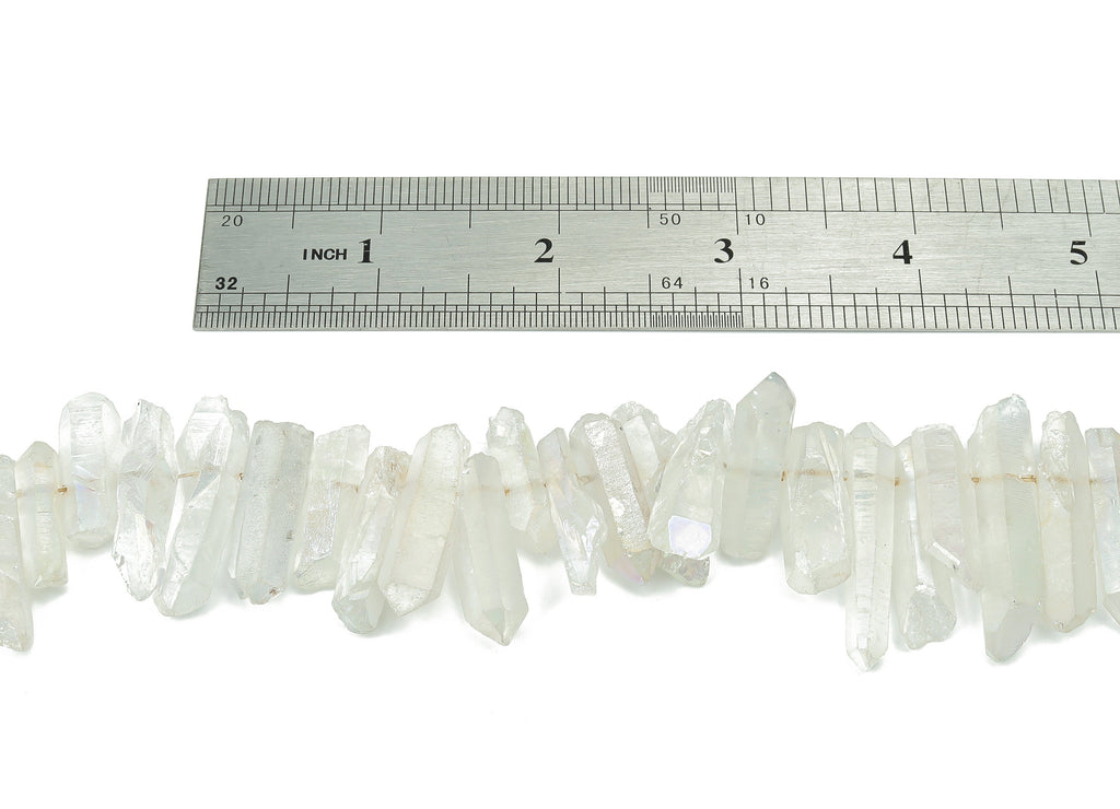 Clear Aura Points Faceted Stone - 39cm / 1 strand - Quartz Crystal Spike Stone - Natural Stone Beads - 31x9.44x7.06mm - NS1857G - DOMEDBAZAAR